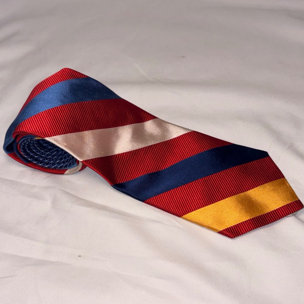 Tommy Hilfiger 100% Silk Necktie Multicolor Striped Preppy  Men's Designer Tie